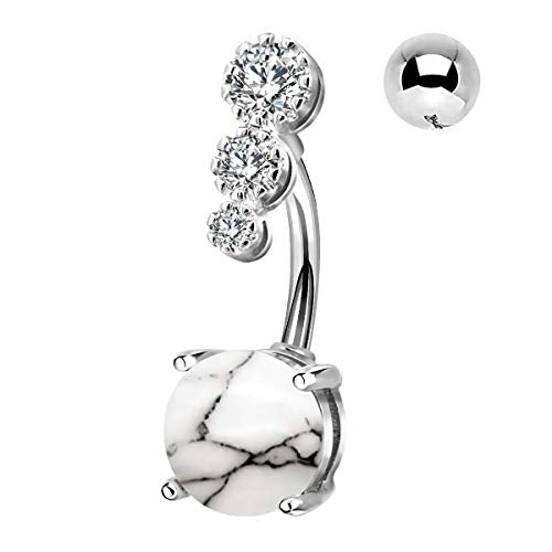 CM Crareesi Mania Women Boho Belly Rings Turquoise Stone Curved Barbell Belly Rings Piercing Jewelry - color: White Stone