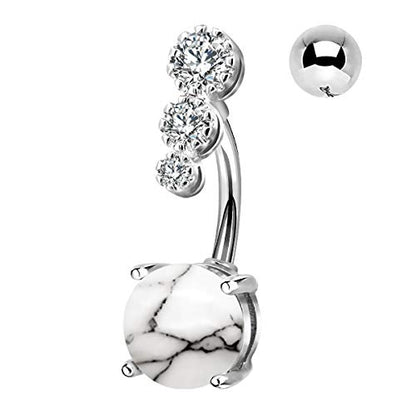 CM Crareesi Mania Women Boho Belly Rings Turquoise Stone Curved Barbell Belly Rings Piercing Jewelry - color: White Stone