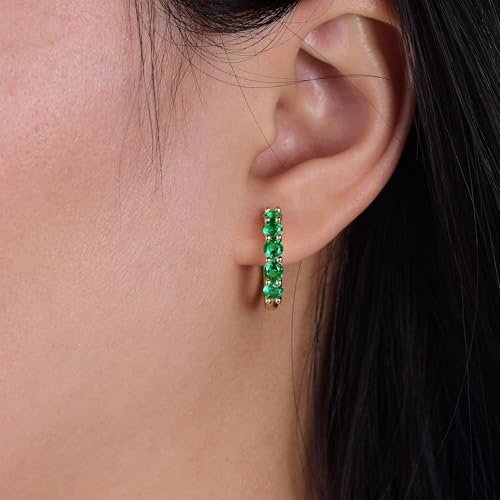 Evabelle Gold Hoop Earrings for Women 14K Real Gold Plated Cubic Zirconia Diamond Hoop Earrings Huggie Hoop Earring Women Earrings Earring for Men 925 Sterling Silver Post Hypoallergenic - color: Hoops 05-Emerald-14K Gold Plated