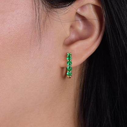 Evabelle Gold Hoop Earrings for Women 14K Real Gold Plated Cubic Zirconia Diamond Hoop Earrings Huggie Hoop Earring Women Earrings Earring for Men 925 Sterling Silver Post Hypoallergenic - color: Hoops 05-Emerald-14K Gold Plated