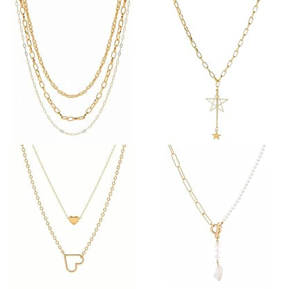 Stocking Stuffers Gold plate and Silver Plated Jewelry Sets Stocking Stuffers for Women Costume Jewelry Chain Necklace Bracelet Earrings and Rings Sets for Women Bulk Jewelry - color: JJG66Hgold