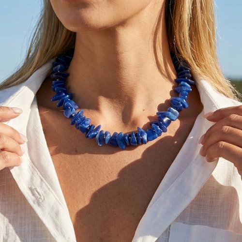 Elegance 11 designs Chunky Heart Necklace for Women, Colorful Acrylic Beaded Statement Puff Heart Necklace, Cute Boho Y2K Choker Necklace for Gift Jewelry - color: Blue