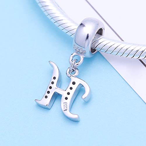 925 Sterling Silver Letter Charms Fits Pandora Bracelets, Gift for Women | A-Z Alphabet Initial Charm with CZ,Great gift for Christmas, Valentine's Day, Mother's Day. - color: H