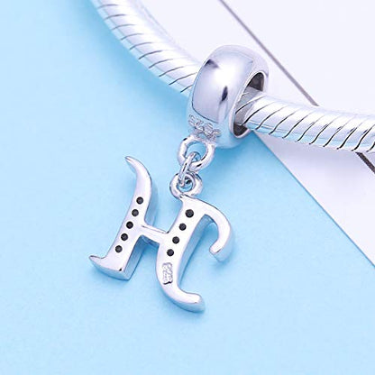 925 Sterling Silver Letter Charms Fits Pandora Bracelets, Gift for Women | A-Z Alphabet Initial Charm with CZ,Great gift for Christmas, Valentine's Day, Mother's Day. - color: H