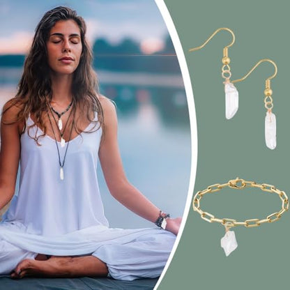 AHANDMAKER 30pcs Natural Quartz Crystal Pendant, 1 Inch Golden Copper Wire Wrapped Gemstone Charm Knotting Crystal Beads Column Drop for Earring Necklace Jewelry Making, Hole 2.8mm