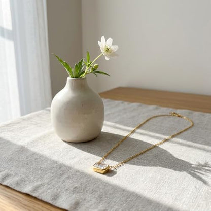 Gold Plated Emerald Cut Birthstone Necklace for Women - Horizontal East West Bar Pendant, Minimalist Everyday Jewelry, Birthday Gift for Her