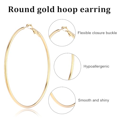 4Pcs Stainless Steel Hoop Earrings, Large Circle Silver Hoop Cartilage Gold Silver Rose gold Black Oversize Earrings for Women - size: 60 mm