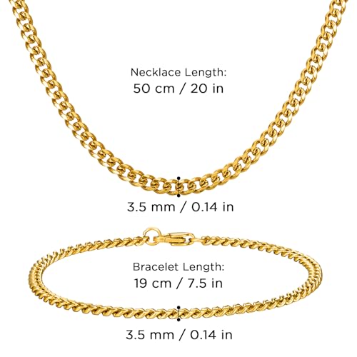 NORBU Stainless Steel Cuban Link Chain and Bracelet Set for Men, Chains 3.5mm/5mm/7mm Width, Bracelet 7 1/2" and 8" Length, No Tarnish & Durable Mens Jewelry - size: 20"Chain & 7.5"Bracelet, style: Cuban Set - 3.5mm