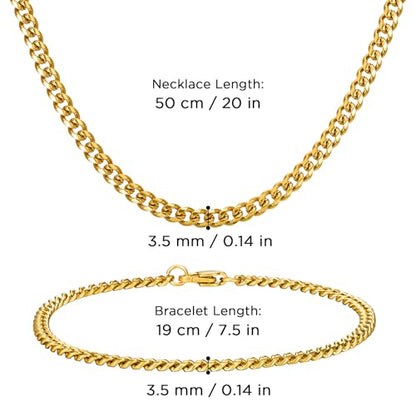 NORBU Stainless Steel Cuban Link Chain and Bracelet Set for Men, Chains 3.5mm/5mm/7mm Width, Bracelet 7 1/2" and 8" Length, No Tarnish & Durable Mens Jewelry - size: 20"Chain & 7.5"Bracelet, style: Cuban Set - 3.5mm