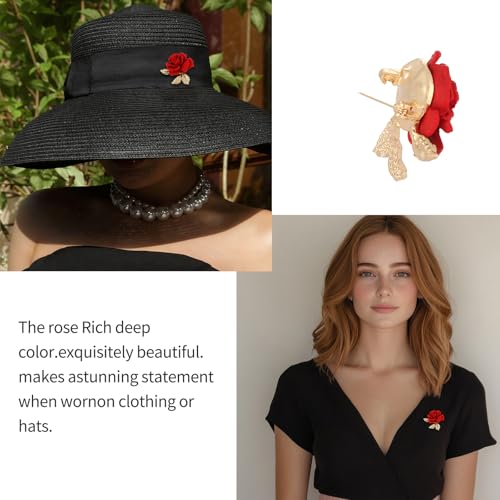 A set of two crystal red rose brooches, featuring elegant enamel floral brooches set with synthetic crystals. This stylish accessory perfectly complements parties, balls, weddings, Valentine's Day gifts, and other occasions, making it an ideal gift for wo