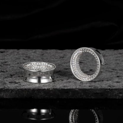 Vankula 2 Pcs Ear Gauges 0g(8mm)-5/8"(16mm) High Polish Single Flare Ear Tunnels 5A Cubic Zirconia Hypoallergenic Plugs for Stretched Ears Tapered Wedding Gift Body Jewelry - color: Silver, size: 8mm(0G)