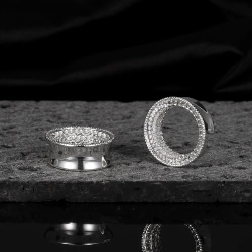 Vankula 2 Pcs Ear Gauges 0g(8mm)-5/8"(16mm) High Polish Single Flare Ear Tunnels 5A Cubic Zirconia Hypoallergenic Plugs for Stretched Ears Tapered Wedding Gift Body Jewelry - color: Silver, size: 14mm(9/16")