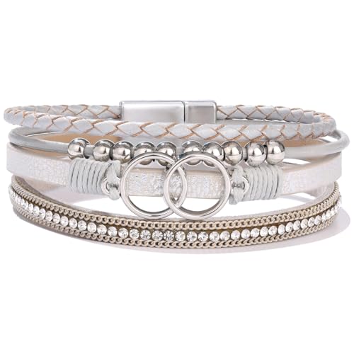 Boho Leather Wrap Bracelets Beaded Stackable Cuff Bracelet Country Concert Outfits Cowboy Cowgirl Western Jewelry Gifts for Women - color: Infinity-Silver