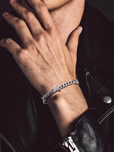 Bandmax Barbed Wire Chain Bracelets for Men Women Stainless Steel/Black/Gold Thorn Cuban Link Bracelet Adjustable Punk Emo Style Jewelry Gift - color: 07 7MM-Silver Tone