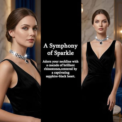 Silver Plated Necklace Earrings Bracelet Crystal Bridal Wedding Jewelry Sets for Wedding princess birthday party Halloween Prom Pageant Jewelry - color: 4-black