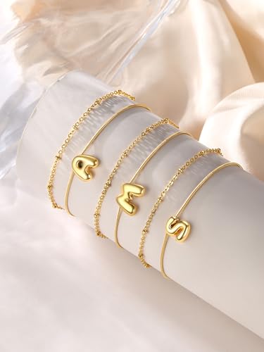 FOCALOOK Initial Anklet Bracelet for Women, 14K Gold Plated Anklets Layer Letter Ankle Chain Non Tarnish, 8.5"+2" Adjustable Large Ankle Summer Beach Foot Jewelry - color: Gold-R