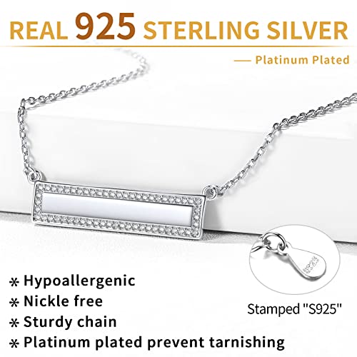 ChicSilver Customizable Vertical Bar Pendant Necklace 925 Sterling Silver Y Necklace Simple Fashion Jewelry Gifts for Women - style: G. Horizontal CZ Bar-Silver Engraving