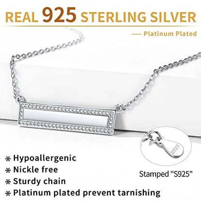 ChicSilver Customizable Vertical Bar Pendant Necklace 925 Sterling Silver Y Necklace Simple Fashion Jewelry Gifts for Women - style: G. Horizontal CZ Bar-Silver Engraving