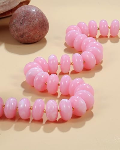 Elegance 11 designs Colorful Chunky Beaded Necklace for Women,Thick Acrylic Disc Bead Choker Statement Necklace Cute Trendy Necklaces Jewelry Gifts for Women - color: Pink