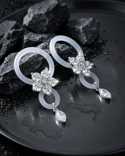 DJCIW 2pcs Flower Fake Nipple Piercing, Adjustable Silicone Non Piercing Lust Locks Nipple Jewelry with Marquise CZ Dangle, Coquette Y2K Aesthetic for Rave & Music Festival - color: silver-flower