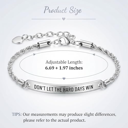 Frodete Dont Let The Hard Days Win Bracelet Inspirational Gifts for Women Adjustable Braided Tube Bracelet Gifts for Friends - color: B4：chain-silver