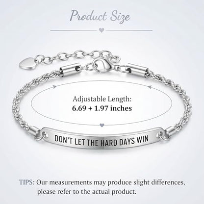Frodete Dont Let The Hard Days Win Bracelet Inspirational Gifts for Women Adjustable Braided Tube Bracelet Gifts for Friends - color: B4：chain-silver