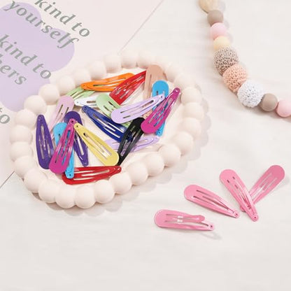 80Pcs 2Inch Hair Snap Clips Solid Candy Color Hair Pins for Women Girls | 80Pack 5cm snap water drop clips durable material diy craft clips - color: Solid Colors
