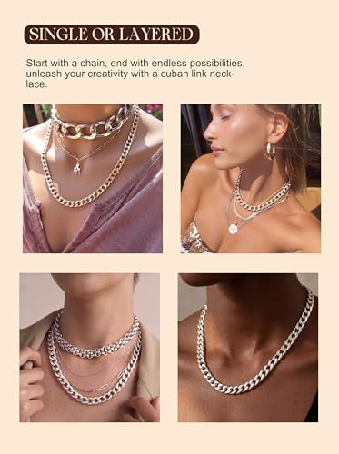 sailimue Chunky 18K Gold Plated Necklace Non Tarnish Heavy-Duty Stainless Steel Cuban Link Chain for Women Men Hypoallergenic Thick Choker Chain Necklaces Unisex Statement Jewelry Gift 9/13/15mm - color: Silver