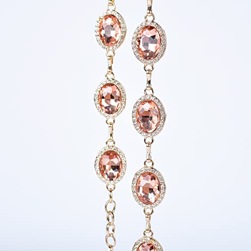 ILuvatar Green Glass Diamond Chain Belt - Metal Women's Western Style Dress Belt - color: Pink-s1