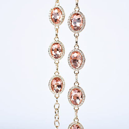 ILuvatar Green Glass Diamond Chain Belt - Metal Women's Western Style Dress Belt - color: Pink-s1