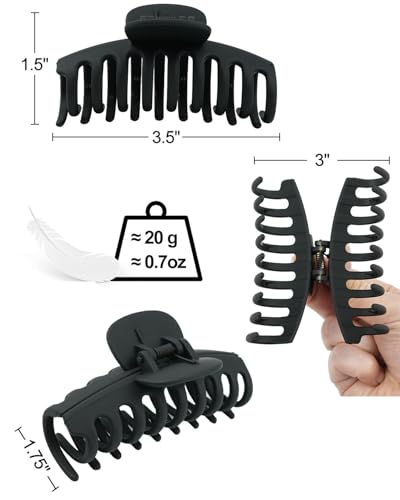 Medium Hair Claw Clips for Thin and Medium Thick Hair, Strong Hold Hair Clips for Fine Hair, Non-slip Cute Claw Clips for Women and Girls, Extra Lightweight Matte Jaw clips (Black) - color: Black