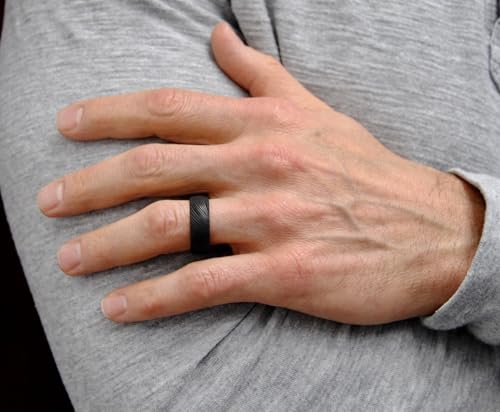 Men's Black Tungsten Carbide Dome Wedding Band Engagement Ring with Damascus Style Texture 8mm 7-15