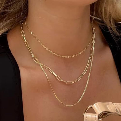 Layered Gold Necklaces for Women14K Gold Planted Non Tarnish | Cuban, Herringbone,Figaro,Paperclip Chain Layering Stack Choker Necklace , Trendy Jewelry Gift for Women - color: G