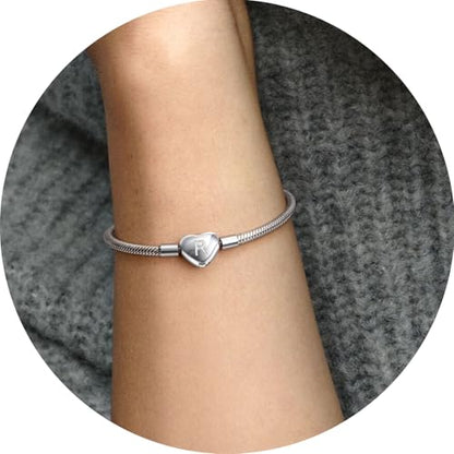 Initial Bracelet Heart Clasp Stainless Steel Snake Chain Alphabet Letter Charm Gift for Women Mom Girlfriend Wife - style: R