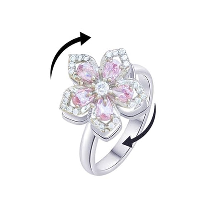 Sunflower Fidget Ring for Women Gold Anxiety Crystal Rings Cubic Zirconia Sunflower Open Adjustable Fidget Ring Spinner Sun Ring for Men Trendy Jewelry - color: Silver Pink