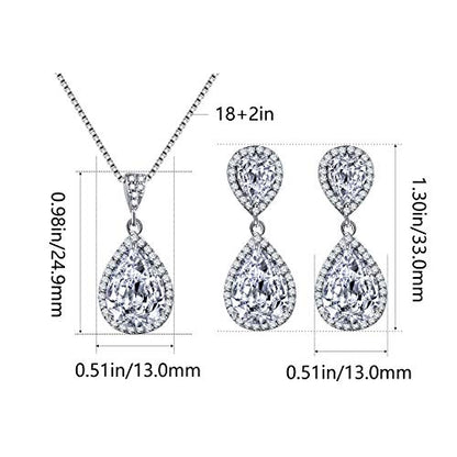 Elegant Jewelry Set for Women Silver Teardrop CZ Drop Earrings and Necklace | Square Teardrop Cubic Zirconia Rhinestone Jewelry Sets Bridal Jewelry Sets for Wedding Bride Bridesmaids Mother of Bride - style: Guardian Angel