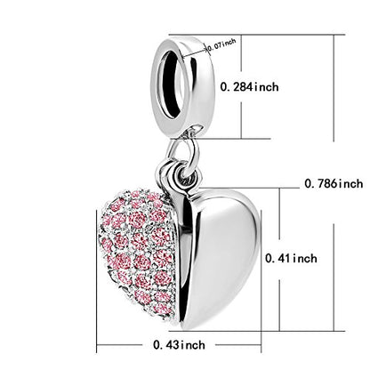 KunBead Daughter Heart I Love You Birthstone Dangle Charms Compatible with Pandora Bracelet Gift for Womens Birthday - color: Pink