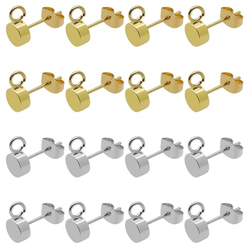 36pcs Earring Studs for Jewelry Making,Gold Plated Stud Earrings Stainless Steel Earring Posts Stud Earring with Loop Ball Post Stud Earrings with Ear Nuts for DIY Earrings Making(14K Gold,Silver) - color: 36pcs;14K Gold,Silver