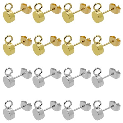 36pcs Earring Studs for Jewelry Making,Gold Plated Stud Earrings Stainless Steel Earring Posts Stud Earring with Loop Ball Post Stud Earrings with Ear Nuts for DIY Earrings Making(14K Gold,Silver) - color: 36pcs;14K Gold,Silver