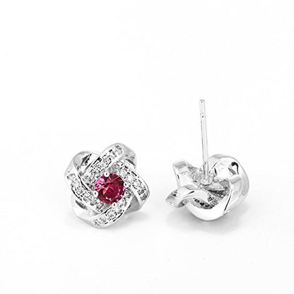 AMYJANE Bridal Jewelry Set for Women - Crystal Cubic Zirconia Love Knot Necklace Stud Earrings Elegant CZ Jewelry Set for Wedding Bride Bridesmaids Gift Set - color: Ruby(14k White Gold Plated)