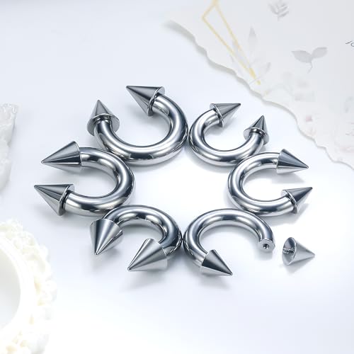 Ruifan 20G 18G 16G 14G 12G 8G 6G 4G 2G Horseshoe Nose Ring Titanium Septum Rings Piercing Jewelry Internally Threaded Gauges Cartilage Conch Helix Rook Lip Tragus Earring Hoop Eyebrow For Women Men - size: Spike: 2G - 14MM