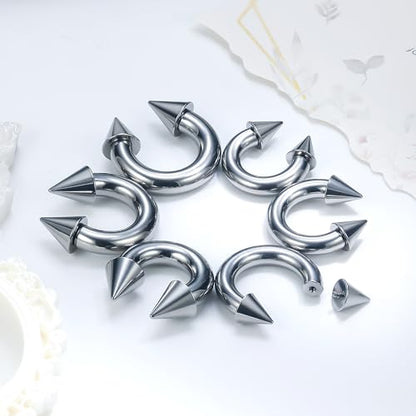 Ruifan 20G 18G 16G 14G 12G 8G 6G 4G 2G Horseshoe Nose Ring Titanium Septum Rings Piercing Jewelry Internally Threaded Gauges Cartilage Conch Helix Rook Lip Tragus Earring Hoop Eyebrow For Women Men - size: Spike: 4G - 12MM