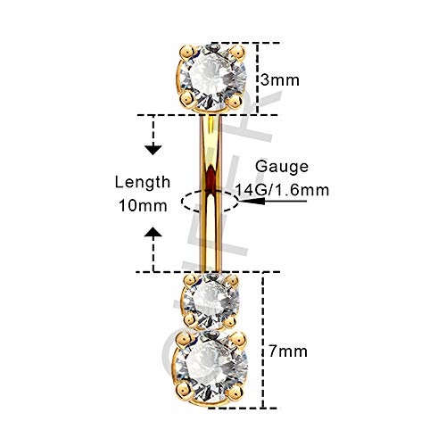 OUFER 14K Solid Gold Belly Navel Button Ring Clear 5A Cubic Zirconia Design Belly Rings Piercing Jewelry - color: yellow gold