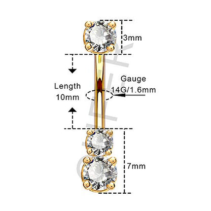OUFER 14K Solid Gold Belly Navel Button Ring Clear 5A Cubic Zirconia Design Belly Rings Piercing Jewelry - color: yellow gold
