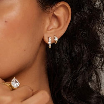 JINEAR 2 Pairs Gold Hoop Earrings for Women Dainty Huggie Earrings Set | 14K Gold Plated Cubic Zirconia Hypoallergenic Lightweight Waterproof Cartilage Hoop Earrings Trendy Jewelry Gift - color: hoop earrings-3