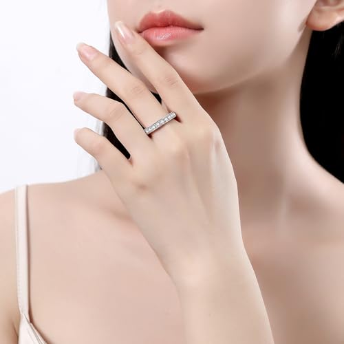 Moissanite Eternity Ring for Women Round Cut D Color VVS1 Moissanite Wedding Band, S925 Sterling Silver 18K White Gold Plated Promise Engagement Rings for Women - style: 1.85CTTW Half Eternity Band