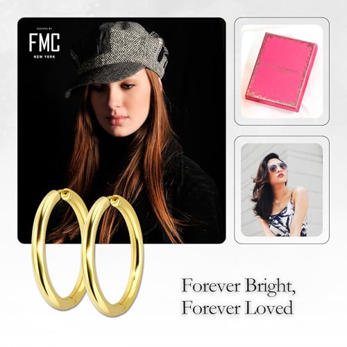 18K Gold Plated Sterling Silver Earrings for Women – Pure & Polished, Twist, Square, Hinged Tube, Abstract & Heart Shape Hoops – Lightweight, Hypoallergenic, Non-Tarnish Jewelry (Sizes: 3x35mm-46x30mm) - color: Gold, size: Hinged Tube (5x45mm)