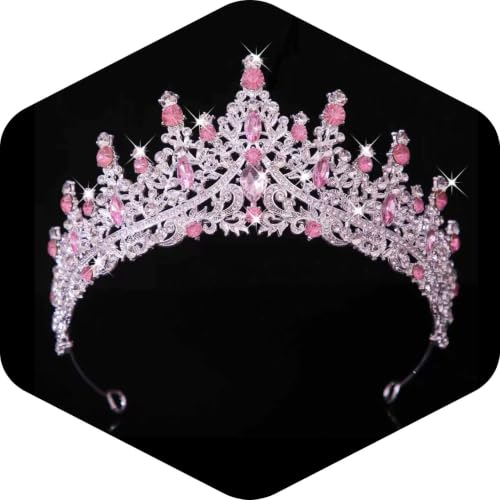 Tiaras and Crowns for Women Crystal Princess Tiaras Rhinestone Queen Crowns For Wedding Bridal Birthday Prom Pageant Party (Tiara 100) - color: Silver Pink