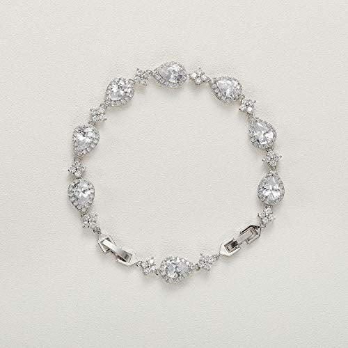 SWEETV Wedding Teardrop Bracelets for Brides Bridesmaids, Crystal Cubic Zirconia Bridal Bracelets for Women Prom - color: Silver