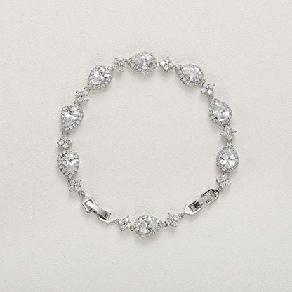 SWEETV Wedding Teardrop Bracelets for Brides Bridesmaids, Crystal Cubic Zirconia Bridal Bracelets for Women Prom - color: Silver